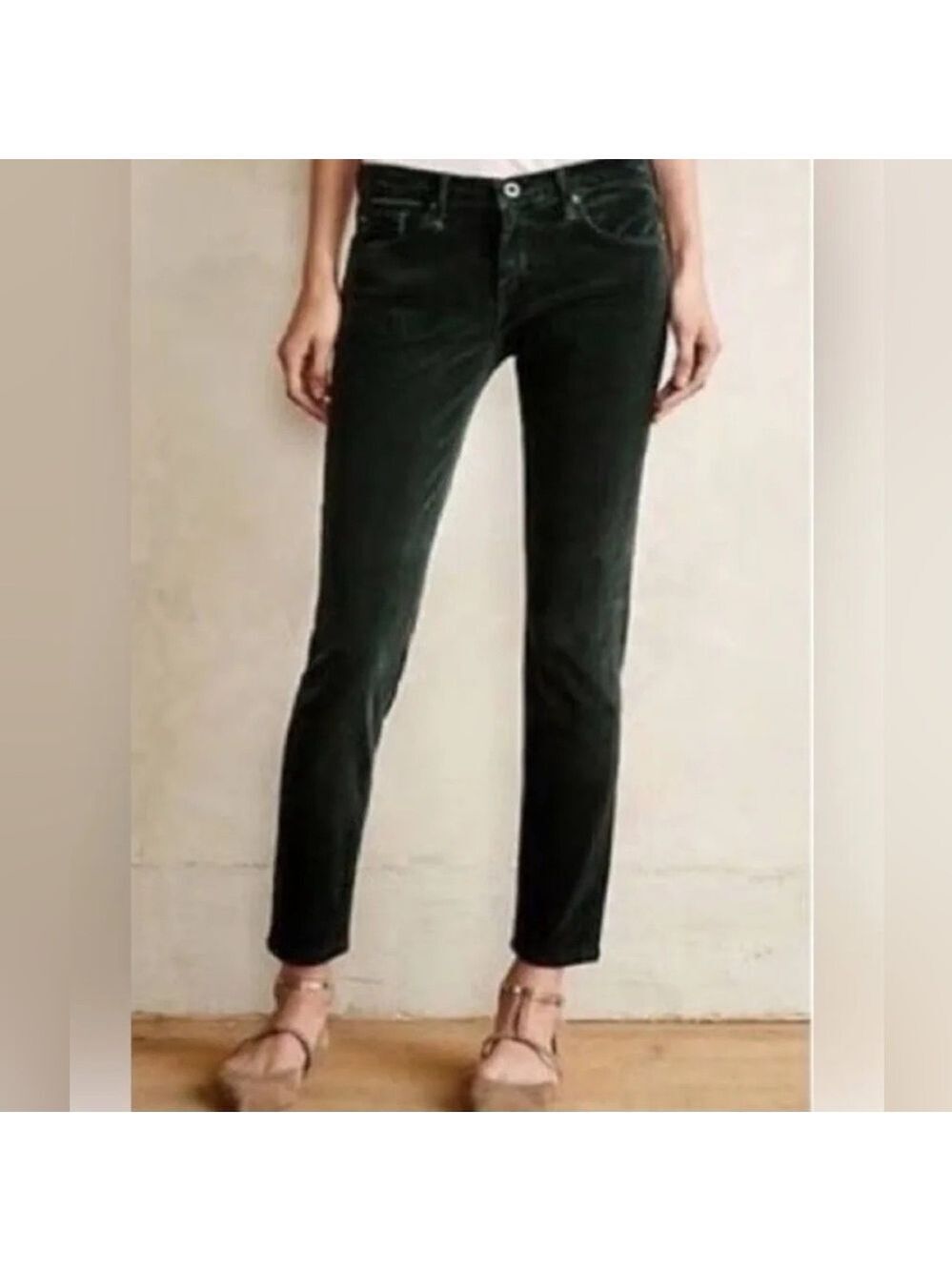 Adriano Goldschmied the stevie Slim Straight ankle green corduroy pants Sz 30